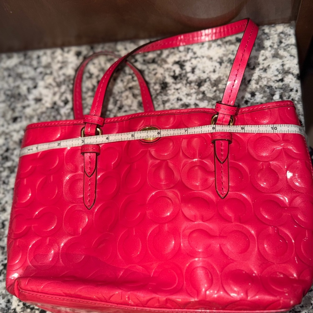 Coach Y2K Vibrant Pink Embossed Small Tote with Gold Accents - Picture 11 of 13